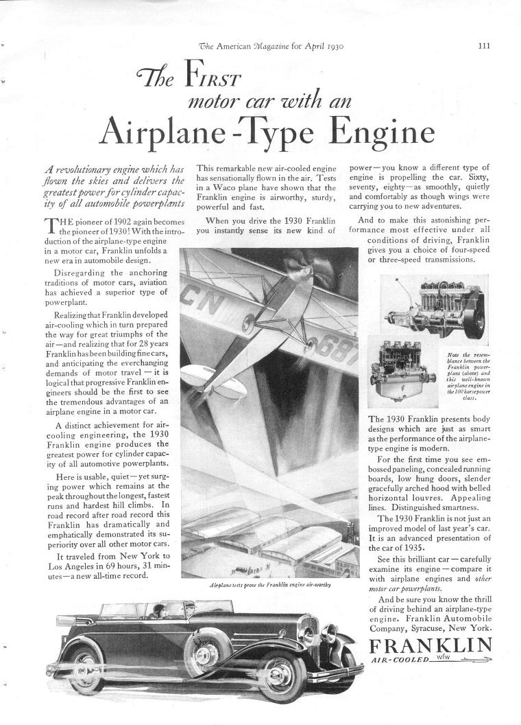 1930 Franklin Auto Advertising